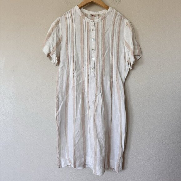 Faherty Gemina Pintuck Sleeved Dress 100% Linen White Blush Stripes Medium - Picture 1 of 7